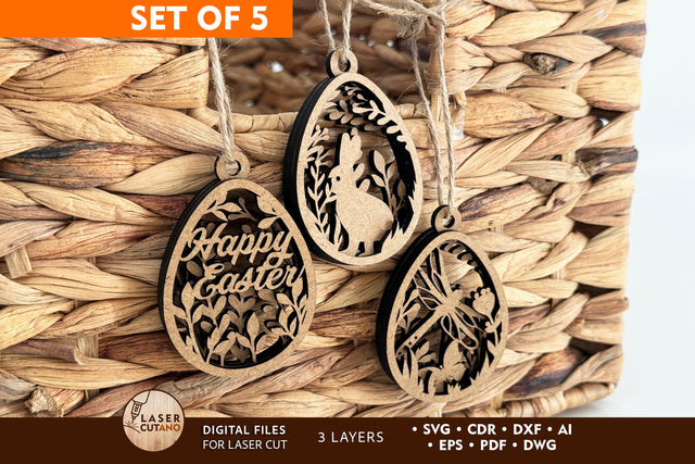 Happy Easter Decorative Tags SVG LaserCutano 