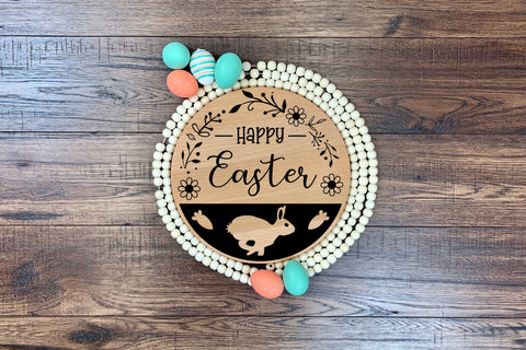 Happy Easter Farmhouse Round Sign SVG SVG CraftLabSVG 