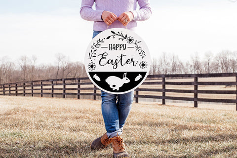 Happy Easter Farmhouse Round Sign SVG SVG CraftLabSVG 