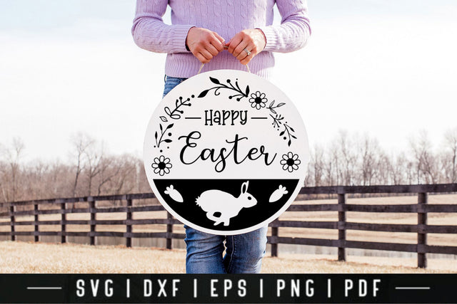 Happy Easter Farmhouse Round Sign SVG SVG CraftLabSVG 