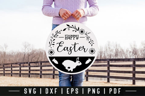 Happy Easter Farmhouse Round Sign SVG SVG CraftLabSVG 