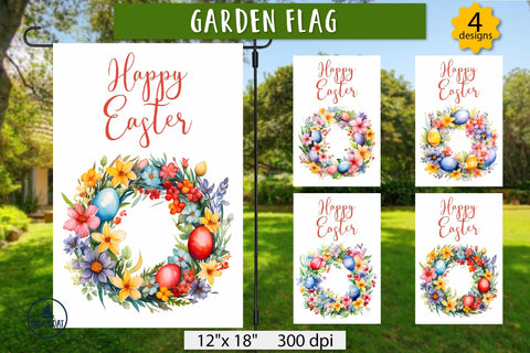 Happy easter garden flag | Easter wreath sublimation design Sublimation Olga Boat Design 