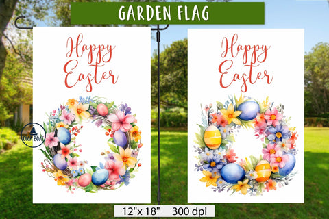 Happy easter garden flag | Easter wreath sublimation design Sublimation Olga Boat Design 