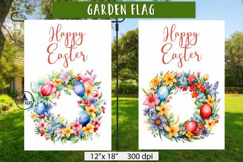 Happy easter garden flag | Easter wreath sublimation design Sublimation Olga Boat Design 