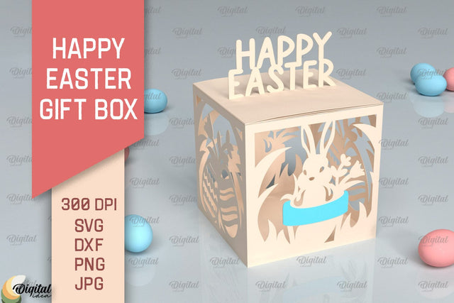 Happy Easter Gift Box SVG. 3D Box Paper Cut 3D Paper Evgenyia Guschina 