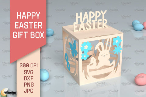 Happy Easter Gift Box SVG. 3D Box Paper Cut 3D Paper Evgenyia Guschina 