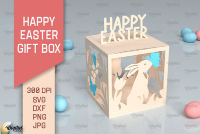 Happy Easter Gift Box SVG. 3D Box Paper Cut 3D Paper Evgenyia Guschina 