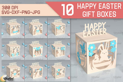Happy Easter Gift Box SVG Bundle. 3D Box Paper Cut 3D Paper Evgenyia Guschina 