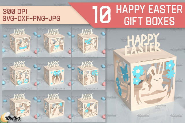 Happy Easter Gift Box SVG Bundle. 3D Box Paper Cut 3D Paper Evgenyia Guschina 