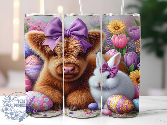 Happy Easter Highland Cow Tumbler, Bunny Egg Tumbler, Happy Easter Wrap, Farm Animal Easter Wrap, Cute Cow Wrap, Stylish 20oz Wrap, Sublimation Design Sublimation ToriDesigns 