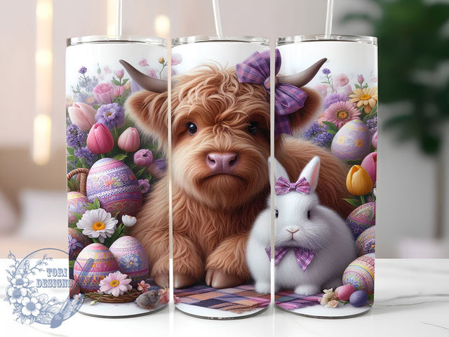 Happy Easter Highland Cow Tumbler, Bunny Egg Tumbler, Happy Easter Wrap, Farm Animal Easter Wrap, Cute Cow Wrap, Stylish 20oz Wrap, Sublimation Design Sublimation ToriDesigns 