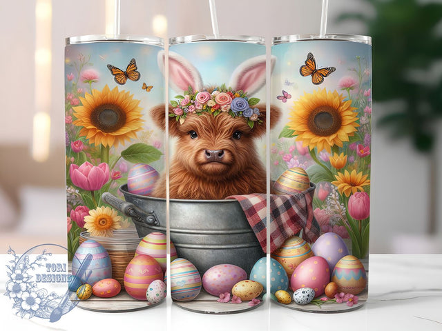 Happy Easter Highland Cow Tumbler, Highland Cow Tumbler, Cute Cow Wrap, Happy Easter Wrap, Rustic Cow Wrap, Sublimation Design, Trendy Gift Idea Sublimation ToriDesigns 