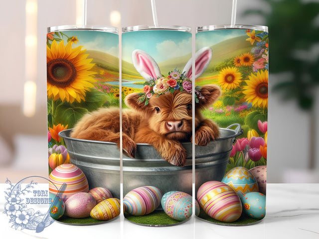 Happy Easter Highland Cow Tumbler, Highland Cow Tumbler, Cute Cow Wrap, Happy Easter Wrap, Rustic Cow Wrap, Sublimation Design, Trendy Gift Idea Sublimation ToriDesigns 