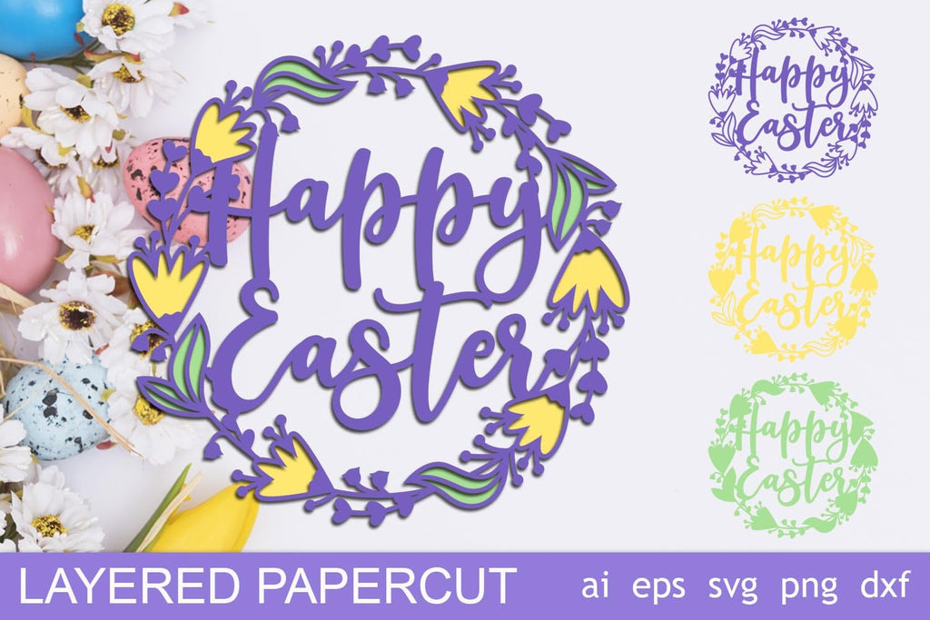 Happy Easter layered decor, Happy Easter 3d cake topper, Paper cut ...