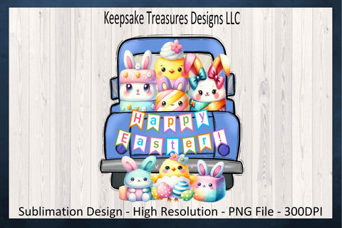 Happy Easter Marshmallow Babies, Hand Drawn Blue Truck, Sublimation PNG, Children's Easter T-Shirt Design, Digital Download, PNG Printable Sublimation Keepsake Treasures Designs LLC. 