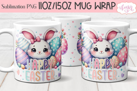 Happy Easter Mug Wrap for Sublimation | 11oz 15oz mug PNG Sublimation Amorclipart 