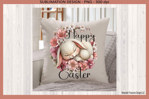 Happy Easter Sleeping Bunny, Easter Sublimation Png, Digital Download Sublimation Keepsake Treasures Designs LLC. 