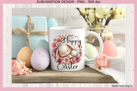 Happy Easter Sleeping Bunny, Easter Sublimation Png, Digital Download Sublimation Keepsake Treasures Designs LLC. 