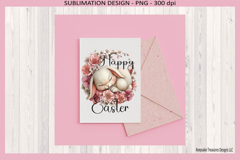 Happy Easter Sleeping Bunny, Easter Sublimation Png, Digital Download Sublimation Keepsake Treasures Designs LLC. 