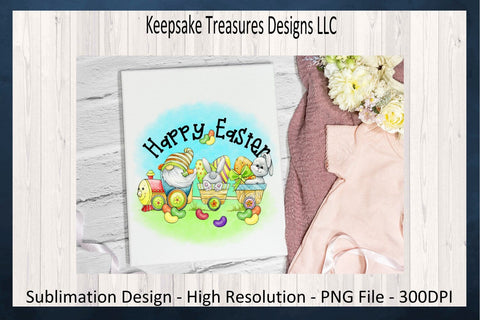 Happy Easter, Spring Gnome Train, Watercolor Background, Spring Gnomes, Sublimation PNG Design, Easter Baby Blanket PNG, Digital Download Sublimation Keepsake Treasures Designs LLC. 