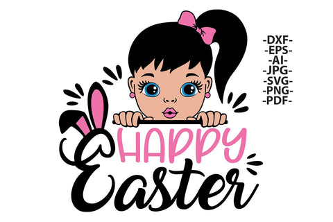 Happy Easter SVG Bundle with White Girl and Boy | Cute Kids Bunny Ears Clipart, Pastel Pink & Blue PNG for Cricut, Sublimation, DXF Designs SVG 1uniqueminute 