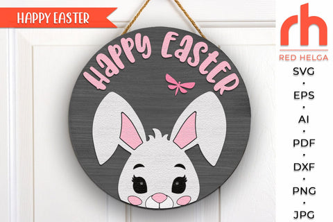 Happy Easter SVG, Layered Door Sign Cut File, Cute Bunny DXF SVG RedHelgaArt 