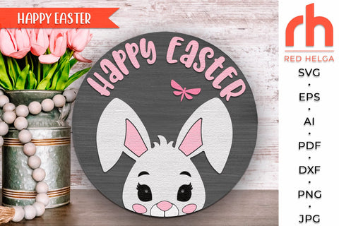 Happy Easter SVG, Layered Door Sign Cut File, Cute Bunny DXF SVG RedHelgaArt 