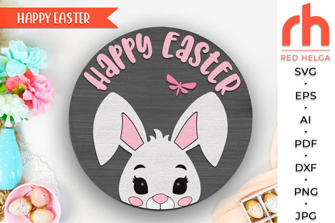 Happy Easter SVG, Layered Door Sign Cut File, Cute Bunny DXF SVG RedHelgaArt 