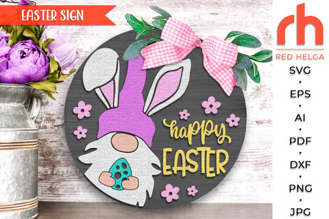 Happy Easter SVG, Layered Door Sign Cut File, Gnome Bunny DXF SVG RedHelgaArt 