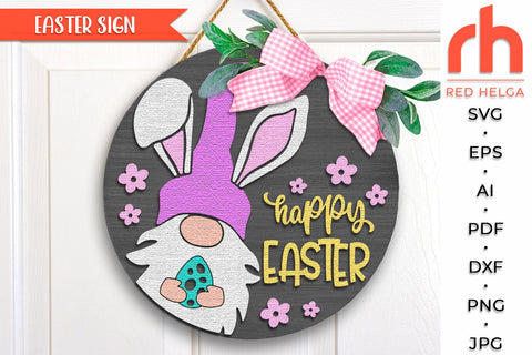Happy Easter SVG, Layered Door Sign Cut File, Gnome Bunny DXF SVG RedHelgaArt 