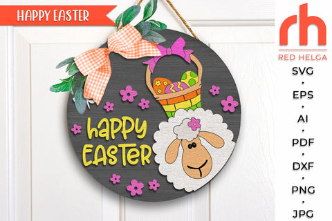 Happy Easter SVG, Layered Door Sign Cut File, Spring Sheep SVG RedHelgaArt 