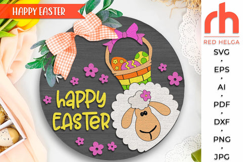 Happy Easter SVG, Layered Door Sign Cut File, Spring Sheep SVG RedHelgaArt 