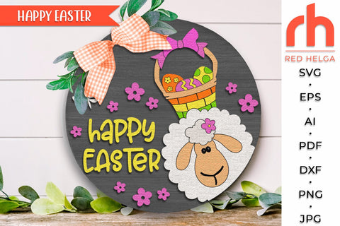 Happy Easter SVG, Layered Door Sign Cut File, Spring Sheep SVG RedHelgaArt 