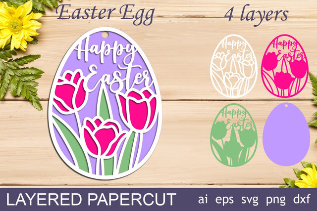 Happy Easter svg layered, Easter egg with tulip flowers papercut 3D Paper AnastasiyaArtDesign 