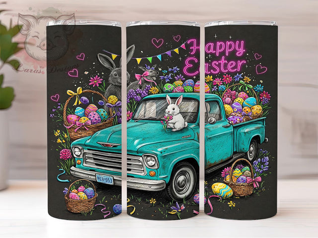 Happy Easter Truck Retro Bunny Tumbler Wrap, Retro Bunny Wrap, Floral Easter Cup, Spring Sublimation Design, Happy Easter Mug, Vintage Easter Truck, Bunny Flower Tumbler Sublimation Lara' s Designs 