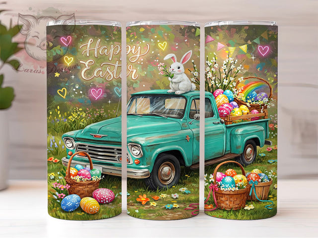 Happy Easter Truck Retro Bunny Tumbler Wrap, Retro Bunny Wrap, Floral Easter Cup, Spring Sublimation Design, Happy Easter Mug, Vintage Easter Truck, Bunny Flower Tumbler Sublimation Lara' s Designs 