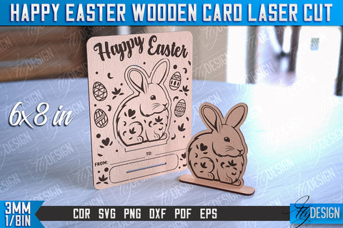 Happy Easter Wooden Card Laser Cut | Easter Bunny Design | CNC Files SVG Fly Design 
