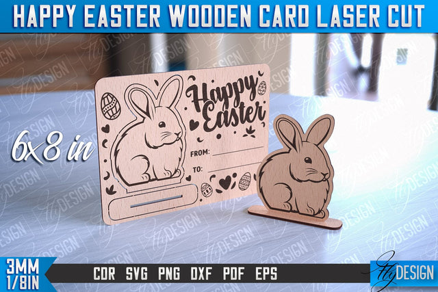 Happy Easter Wooden Card Laser Cut | Easter Bunny Design | CNC Files SVG Fly Design 