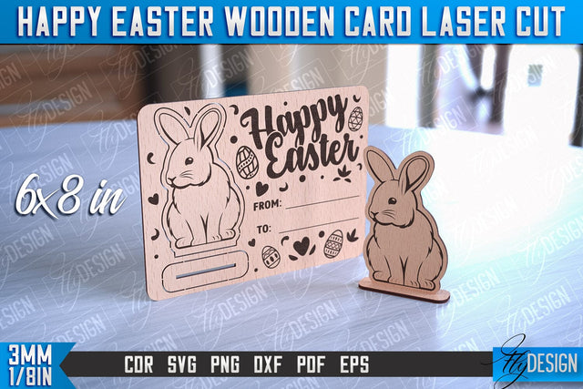 Happy Easter Wooden Card Laser Cut | Easter Bunny Design | CNC Files SVG Fly Design 