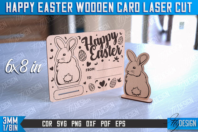 Happy Easter Wooden Card Laser Cut | Easter Bunny Design | CNC Files SVG Fly Design 
