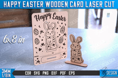 Happy Easter Wooden Card Laser Cut | Easter Bunny Design | CNC Files SVG Fly Design 