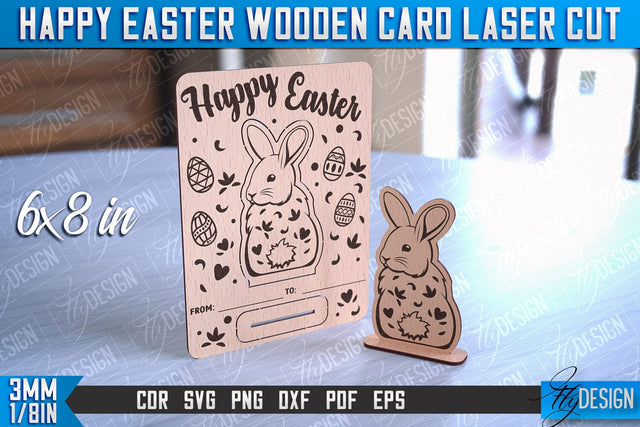 Happy Easter Wooden Card Laser Cut | Easter Bunny Design | CNC Files SVG Fly Design 