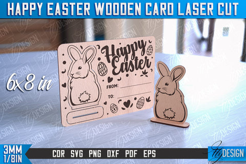 Happy Easter Wooden Card Laser Cut | Easter Bunny Design | CNC Files SVG Fly Design 