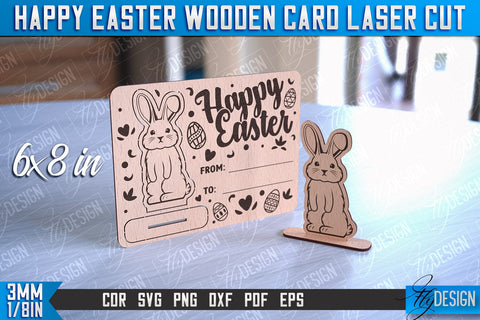 Happy Easter Wooden Card Laser Cut | Easter Bunny Design | CNC Files SVG Fly Design 