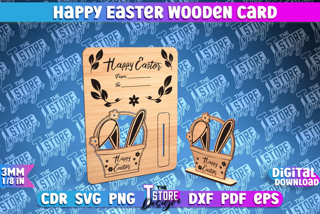 Happy Easter Wooden Card Laser Cut | Easter Bunny Design | CNC Files SVG The T Store Design 