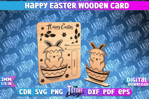 Happy Easter Wooden Card Laser Cut | Easter Bunny Design | CNC Files SVG The T Store Design 