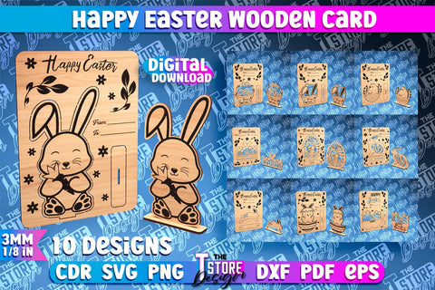 Happy Easter Wooden Card Laser Cut | Easter Bunny Design | CNC Files SVG The T Store Design 