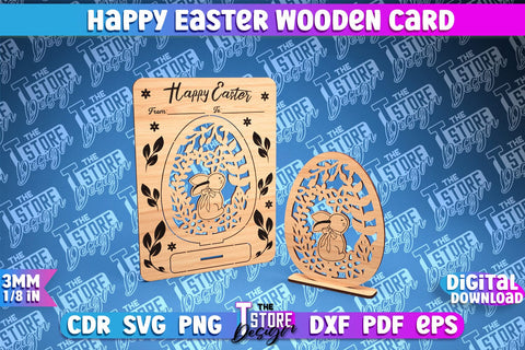 Happy Easter Wooden Card Laser Cut | Easter Bunny Design | CNC Files SVG The T Store Design 