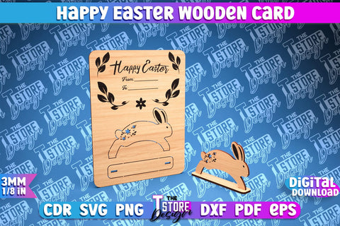 Happy Easter Wooden Card Laser Cut | Easter Bunny Design | CNC Files SVG The T Store Design 