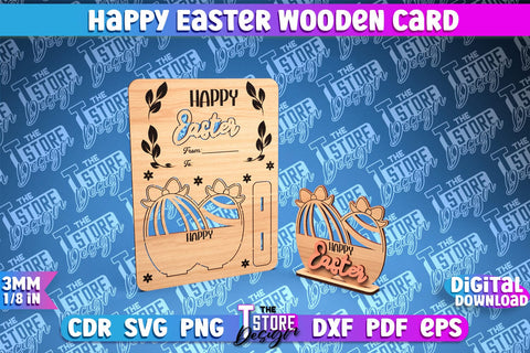 Happy Easter Wooden Card Laser Cut | Easter Bunny Design | CNC Files SVG The T Store Design 